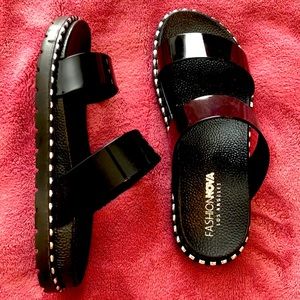 Black flat sandals